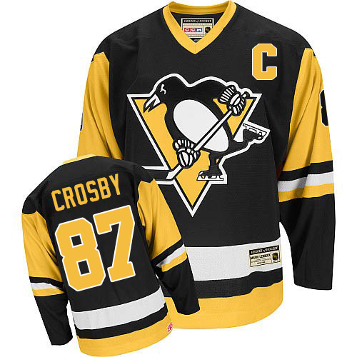 Pánské NHL Pittsburgh Penguins dresy Sidney Crosby 87 Authentic Throwback Černá CCM hokejové dresy