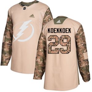 Pánské NHL Tampa Bay Lightning dresy 29 Slater Koekkoek Authentic Camo Adidas Veterans Day Practice