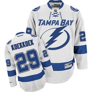 Dámské NHL Tampa Bay Lightning dresy 29 Slater Koekkoek Authentic Bílý Reebok Venkovní hokejové dresy