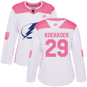 Dámské NHL Tampa Bay Lightning dresy 29 Slater Koekkoek Authentic Bílý Růžový Adidas Fashion