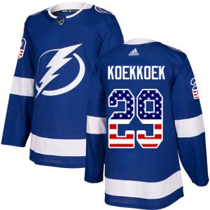 Dětské NHL Tampa Bay Lightning dresy 29 Slater Koekkoek Authentic modrá Adidas USA Flag Fashion