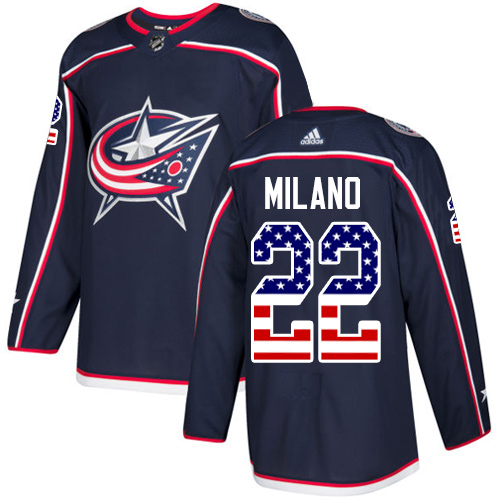 Pánské NHL Columbus Blue Jackets dresy 22 Sonny Milano Authentic Námořnická modrá Adidas USA Flag Fashion