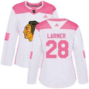 Dámské NHL Chicago Blackhawks dresy 28 Steve Larmer Authentic Bílý Růžový Adidas Fashion