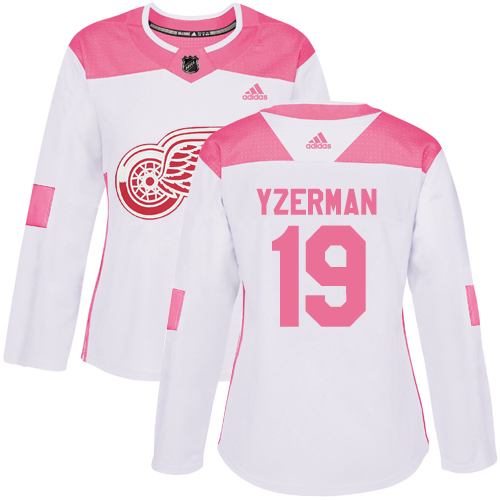 Dámské NHL Detroit Red Wings dresy 19 Steve Yzerman Authentic Bílý Růžový Adidas Fashion