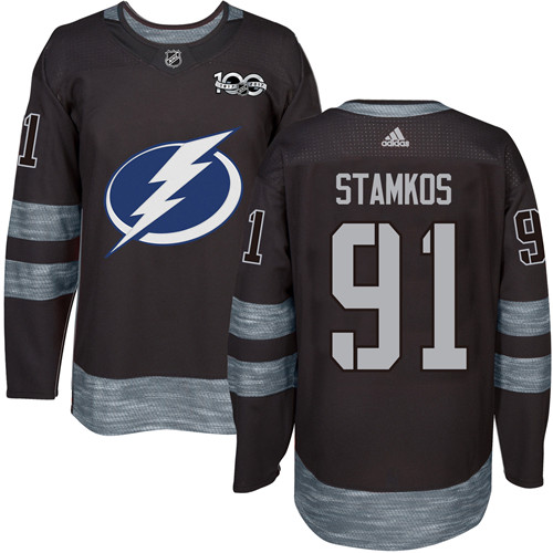 Pánské NHL Tampa Bay Lightning dresy 91 Steven Stamkos Authentic Černá Adidas 1917 2017 100th Anniversary