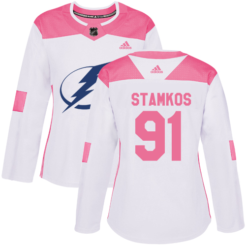 Dámské NHL Tampa Bay Lightning dresy 91 Steven Stamkos Authentic Bílý Růžový Adidas Fashion