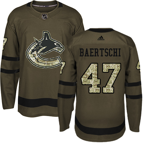 Pánské NHL Vancouver Canucks dresy 47 Sven Baertschi Authentic Zelená Adidas Salute to Service