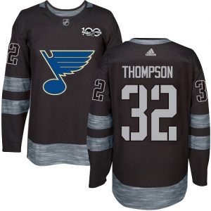 Pánské NHL St. Louis Blues dresy 32 Tage Thompson Authentic Černá Adidas 1917 2017 100th Anniversary