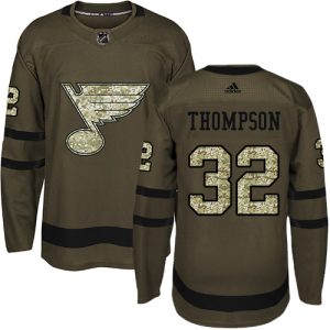 Pánské NHL St. Louis Blues dresy 32 Tage Thompson Authentic Zelená Adidas Salute to Service