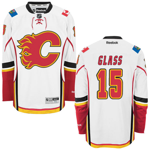 Pánské NHL Calgary Flames dresy 15 Tanner Glass Authentic Bílý Reebok Venkovní hokejové dresy