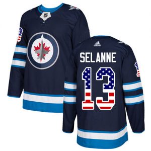 Pánské NHL Winnipeg Jets dresy 13 Teemu Selanne Authentic Námořnická modrá Adidas USA Flag Fashion
