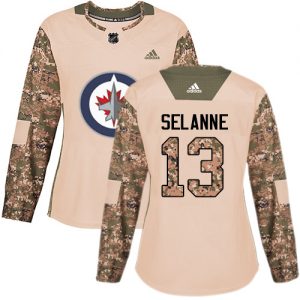 Dámské NHL Winnipeg Jets dresy 13 Teemu Selanne Authentic Camo Adidas Veterans Day Practice