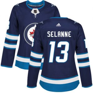 Dámské NHL Winnipeg Jets dresy 13 Teemu Selanne Authentic Námořnická modrá Adidas Domácí