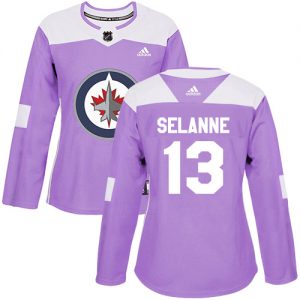 Dámské NHL Winnipeg Jets dresy 13 Teemu Selanne Authentic Nachový Adidas Fights Cancer Practice