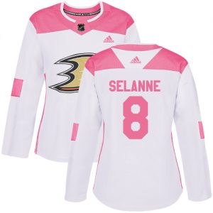 Dámské NHL Anaheim Ducks dresy 8 Teemu Selanne Authentic Bílý Růžový Adidas Fashion