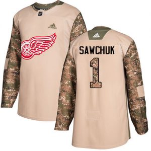 Pánské NHL Detroit Red Wings dresy 1 Terry Sawchuk Authentic Camo Adidas Veterans Day Practice