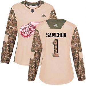 Dámské NHL Detroit Red Wings dresy 1 Terry Sawchuk Authentic Camo Adidas Veterans Day Practice
