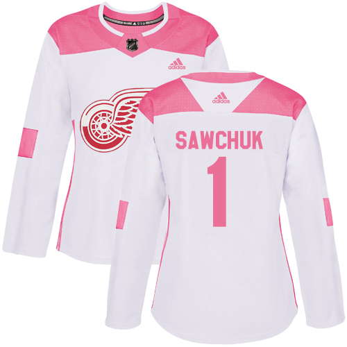 Dámské NHL Detroit Red Wings dresy 1 Terry Sawchuk Authentic Bílý Růžový Adidas Fashion