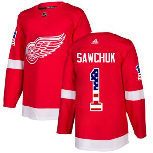 Dětské NHL Detroit Red Wings dresy 1 Terry Sawchuk Authentic Červené Adidas USA Flag Fashion