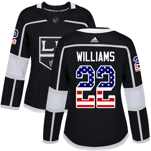 Dámské NHL Los Angeles Kings dresy 22 Tiger Williams Authentic Černá Adidas USA Flag Fashion