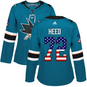Dámské NHL San Jose Sharks dresy 72 Tim Heed Authentic Teal Zelená Adidas USA Flag Fashion