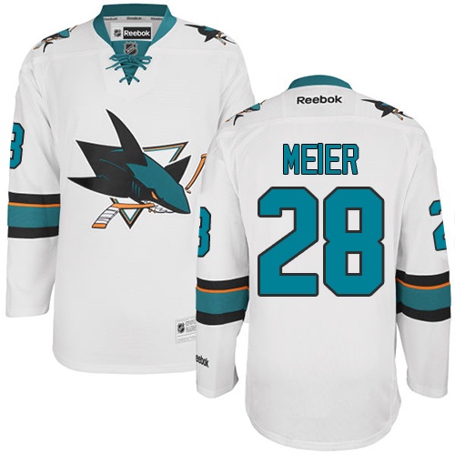 Pánské NHL San Jose Sharks dresy 28 Timo Meier Authentic Bílý Reebok Venkovní hokejové dresy
