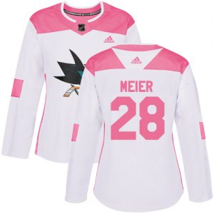 Dámské NHL San Jose Sharks dresy 28 Timo Meier Authentic Bílý Růžový Adidas Fashion
