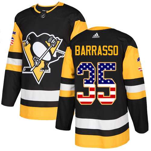 Pánské NHL Pittsburgh Penguins dresy 35 Tom Barrasso Authentic Černá Adidas USA Flag Fashion