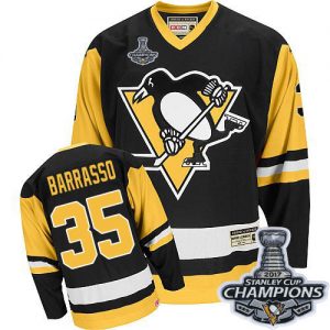 Pánské NHL Pittsburgh Penguins dresy 35 Tom Barrasso Authentic Throwback Černá CCM Stanley Cup Champions