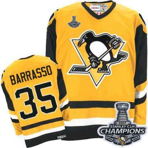 Pánské NHL Pittsburgh Penguins dresy 35 Tom Barrasso Authentic Throwback Zlato CCM Stanley Cup Champions