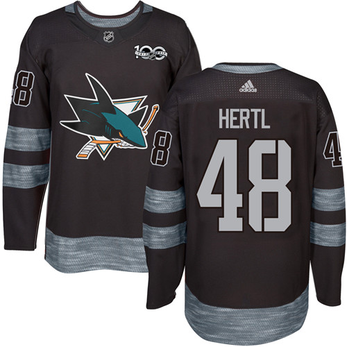 Pánské NHL San Jose Sharks dresy 48 Tomas Hertl Authentic Černá Adidas 1917 2017 100th Anniversary