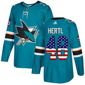 Pánské NHL San Jose Sharks dresy 48 Tomas Hertl Authentic Teal Zelená Adidas USA Flag Fashion