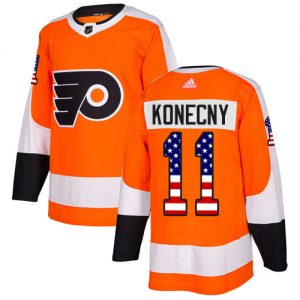 Pánské NHL Philadelphia Flyers dresy 11 Travis Konecny Authentic Oranžový Adidas USA Flag Fashion