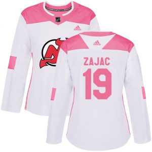 Dámské NHL New Jersey Devils dresy 19 Travis Zajac Authentic Bílý Růžový Adidas Fashion