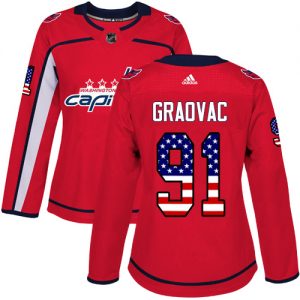 Dámské NHL Washington Capitals dresy 91 Tyler Graovac Authentic Červené Adidas USA Flag Fashion