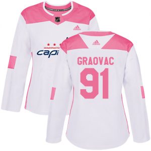 Dámské NHL Washington Capitals dresy 91 Tyler Graovac Authentic Bílý Růžový Adidas Fashion