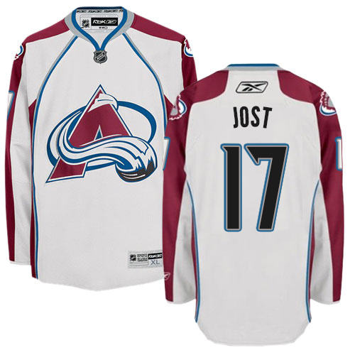 Pánské NHL Colorado Avalanche dresy 17 Tyson Jost Authentic Bílý Reebok Venkovní hokejové dresy