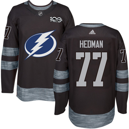 Pánské NHL Tampa Bay Lightning dresy 77 Victor Hedman Authentic Černá Adidas 1917 2017 100th Anniversary