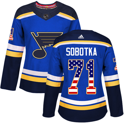 Dámské NHL St. Louis Blues dresy 71 Vladimir Sobotka Authentic modrá Adidas USA Flag Fashion