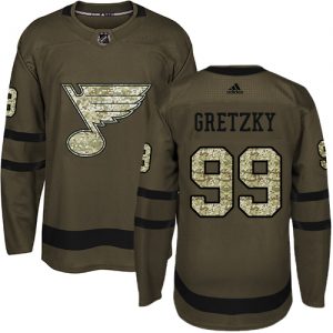 Pánské NHL St. Louis Blues dresy Wayne Gretzky 99 Authentic Zelená Adidas Salute to Service