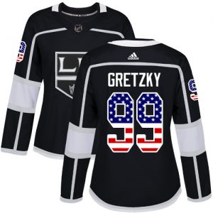 Dámské NHL Los Angeles Kings dresy Wayne Gretzky 99 Authentic Černá Adidas USA Flag Fashion