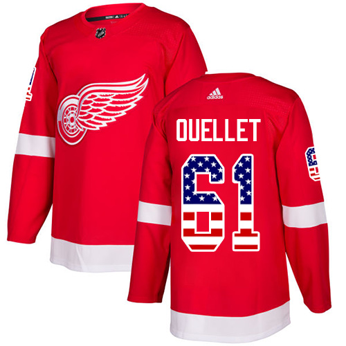 Pánské NHL Detroit Red Wings dresy 61 Xavier Ouellet Authentic Červené Adidas USA Flag Fashion