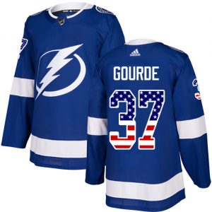 Pánské NHL Tampa Bay Lightning dresy 37 Yanni Gourde Authentic modrá Adidas USA Flag Fashion