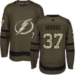 Pánské NHL Tampa Bay Lightning dresy 37 Yanni Gourde Authentic Zelená Adidas Salute to Service
