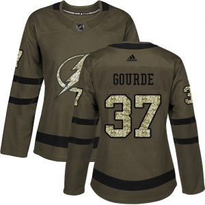 Dámské NHL Tampa Bay Lightning dresy 37 Yanni Gourde Authentic Zelená Adidas Salute to Service