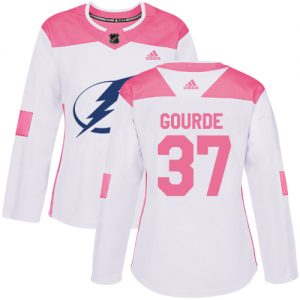 Dámské NHL Tampa Bay Lightning dresy 37 Yanni Gourde Authentic Bílý Růžový Adidas Fashion