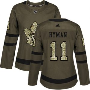 Dámské NHL Toronto Maple Leafs dresy 11 Zach Hyman Authentic Zelená Adidas Salute to Service