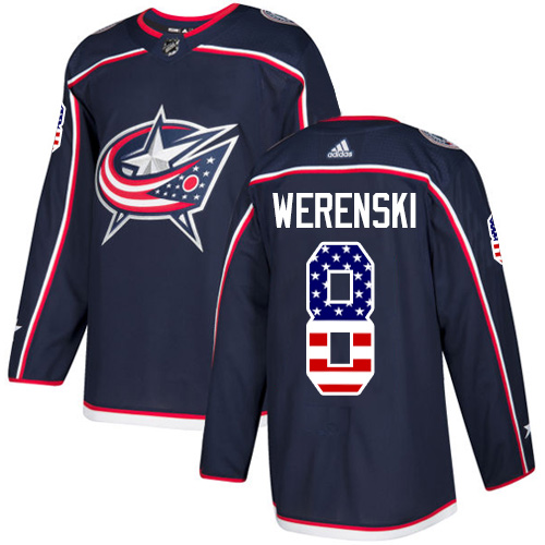 Dětské NHL Columbus Blue Jackets dresy 8 Zach Werenski Authentic Námořnická modrá Adidas USA Flag Fashion