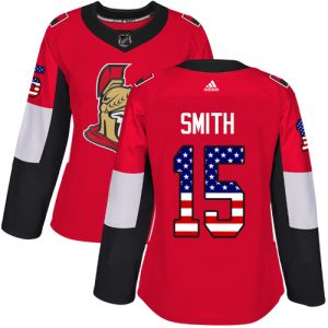 Dámské NHL Ottawa Senators dresy 15 Zack Smith Authentic Červené Adidas USA Flag Fashion