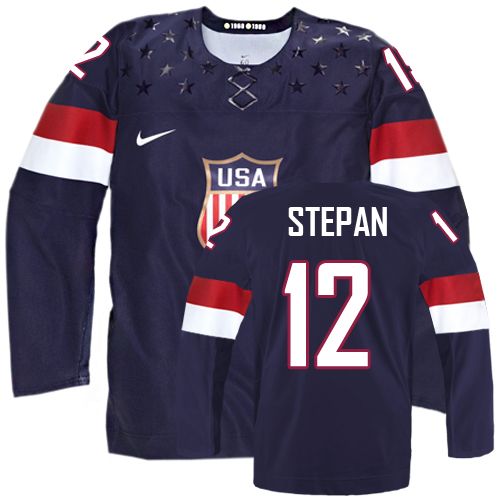 Olympic Derek Stepan Authentic Námořnická modrá  Team USA dresy 12 Venkovní 2014 hokejové dresy